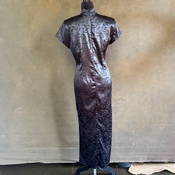 Gantos Petite 8P Black Satin Mandarin Collar Maxi Dress • Side Slit Cheongsam St - Picture 3 of 13